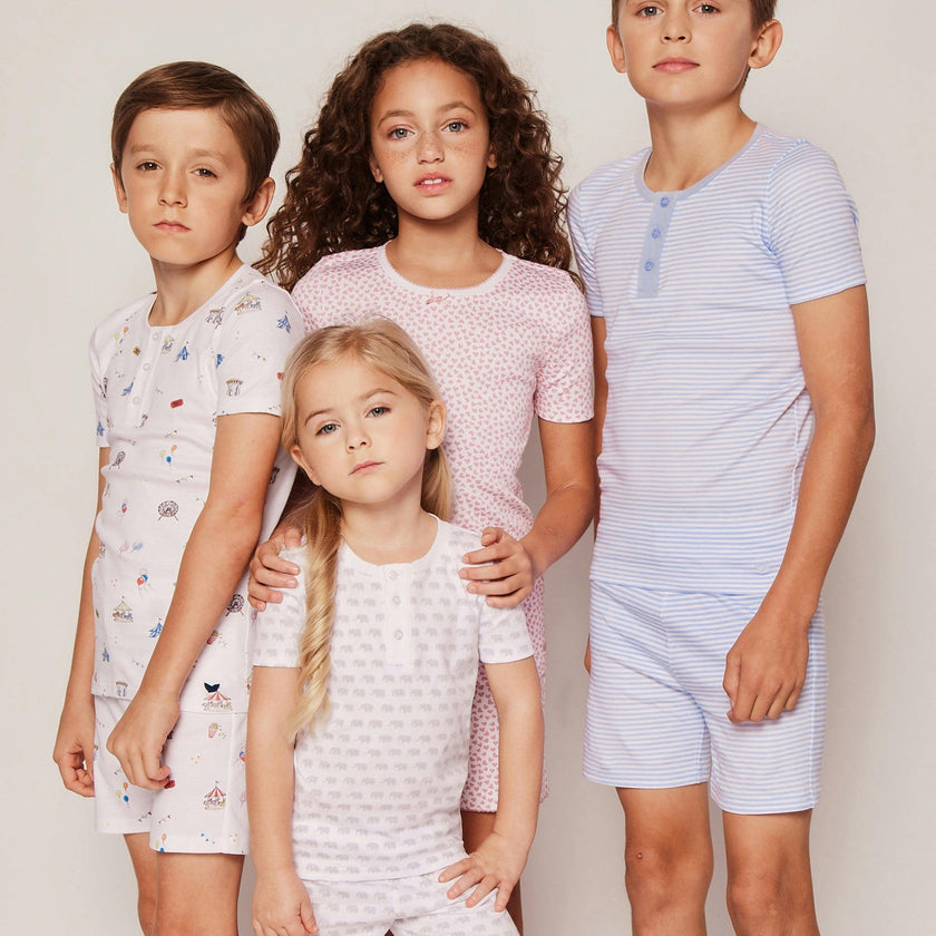 Kid's Pima Snug Fit Pajama Short Set in Blue Stripes