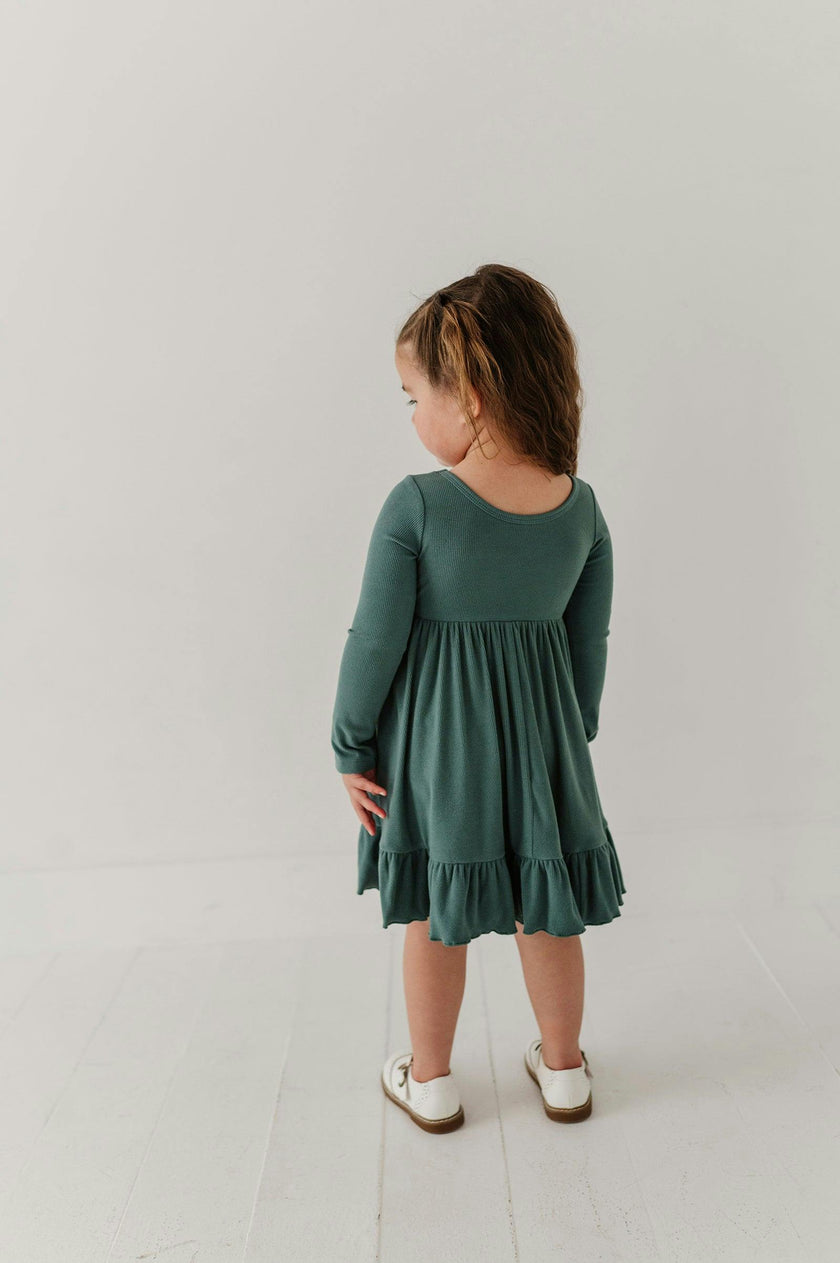 Girls Ribbed Ballet Dress in Atlantic