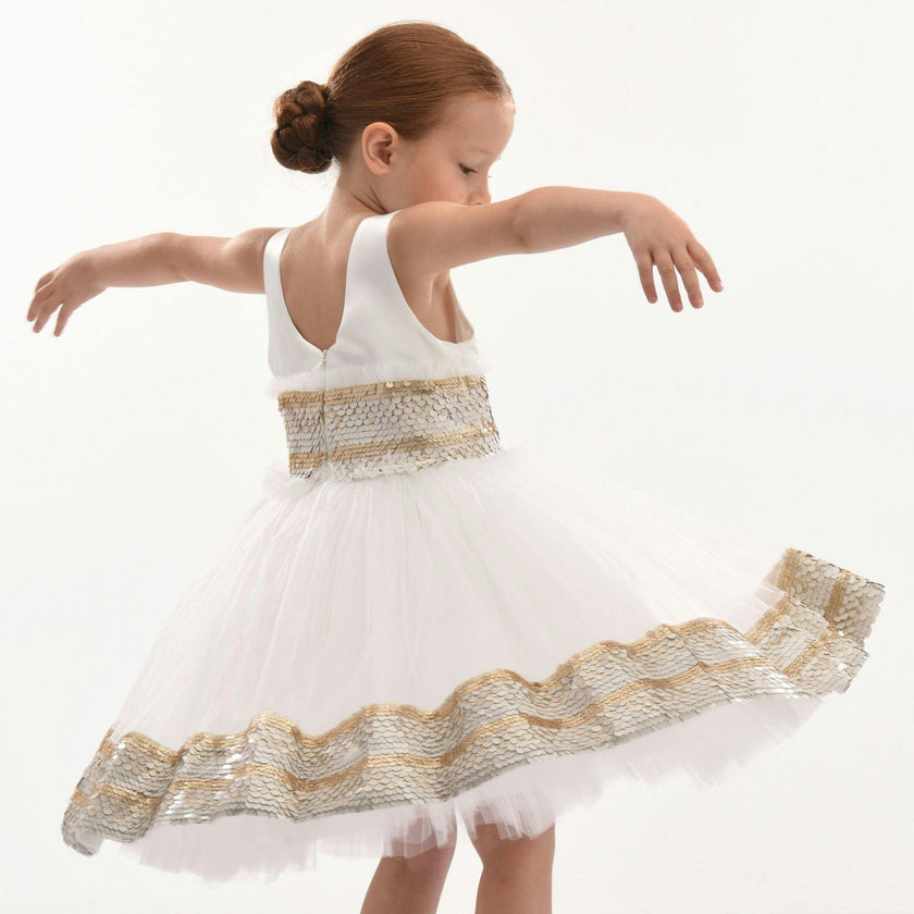 White Lorelei Sequin Hem Dress