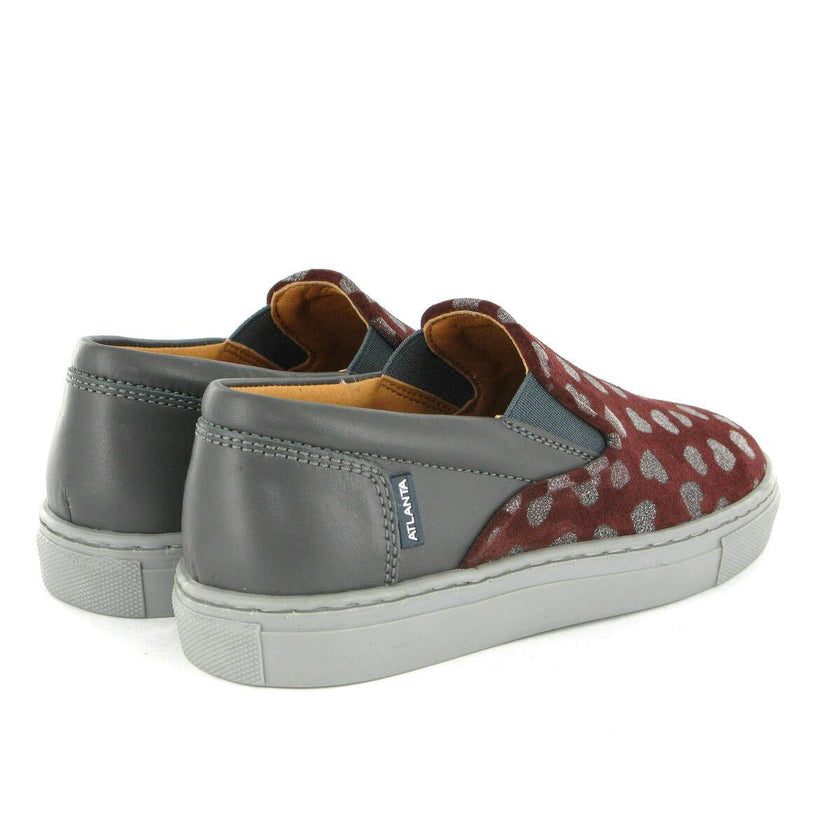 Leather Slip On Sneakers, Grey & Burgundy Hearts