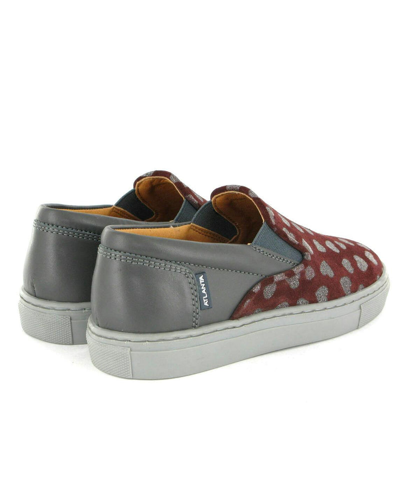 Leather Slip On Sneakers, Grey & Burgundy Hearts
