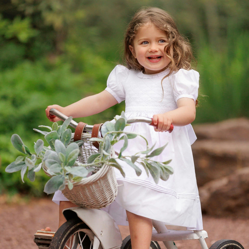 Girls White Floral Smocked Dress