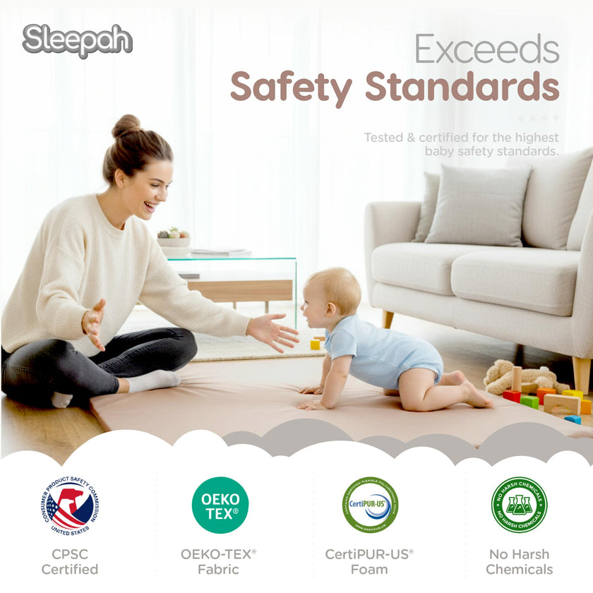 Sleepah Waterproof Vegan Leather Baby Play Mat, 50x50  - Waterproof Removable Cover
