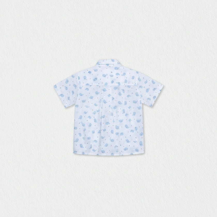 Colin Baby Boy Shirt Short Sleeve Cotton, Blue Whale