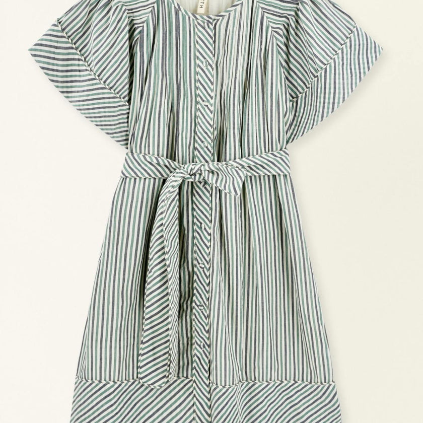 Vienna Pintuck Dress in Dune Stripe