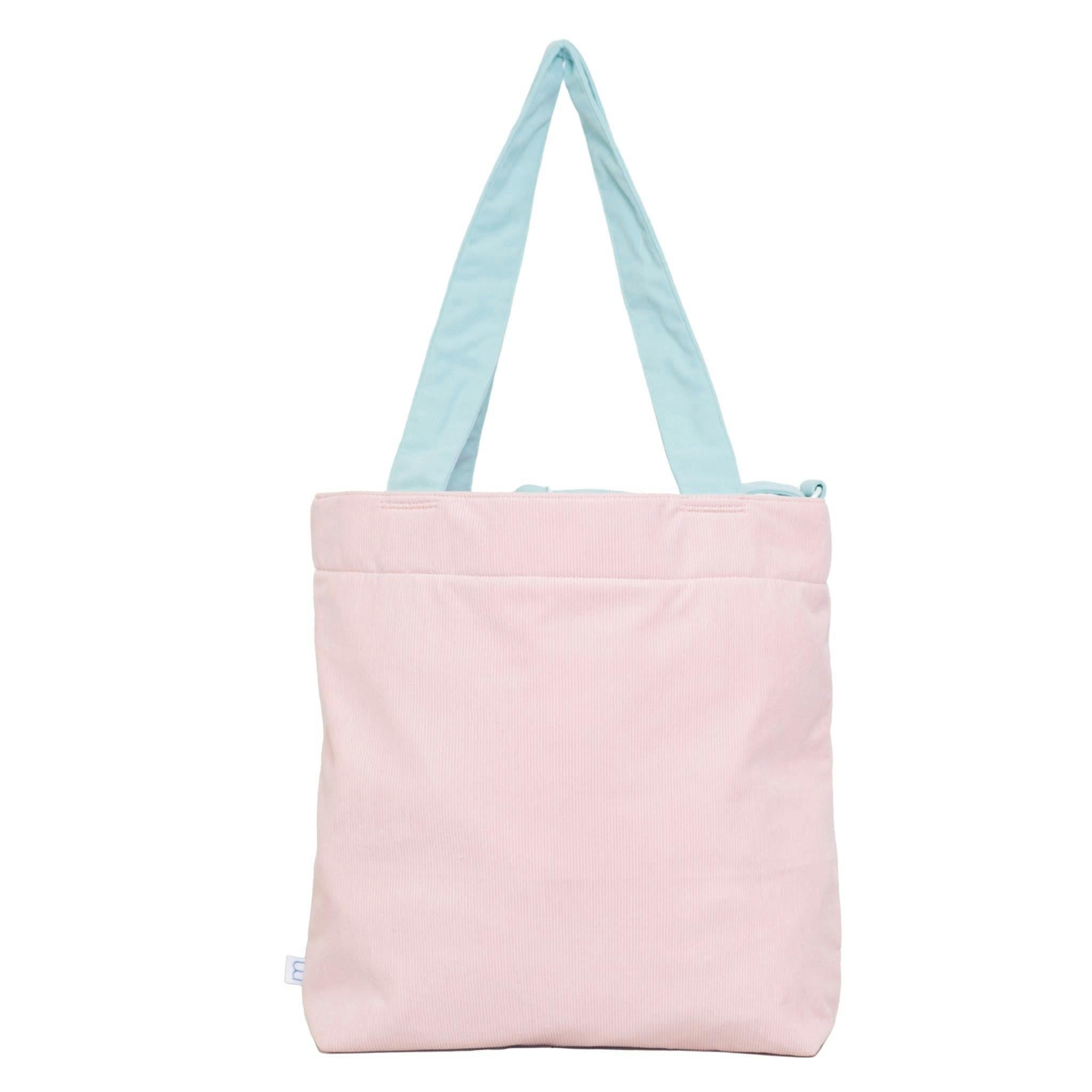 Color Block Tote – Corduroy & Sherpa Bag with Double Pockets + Cozy Coin Purse, Cotton Candy