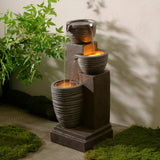 Teamson Home Horizontal Ribbed Pattern Outdoor Water Fountain with Warm Glow Lighting