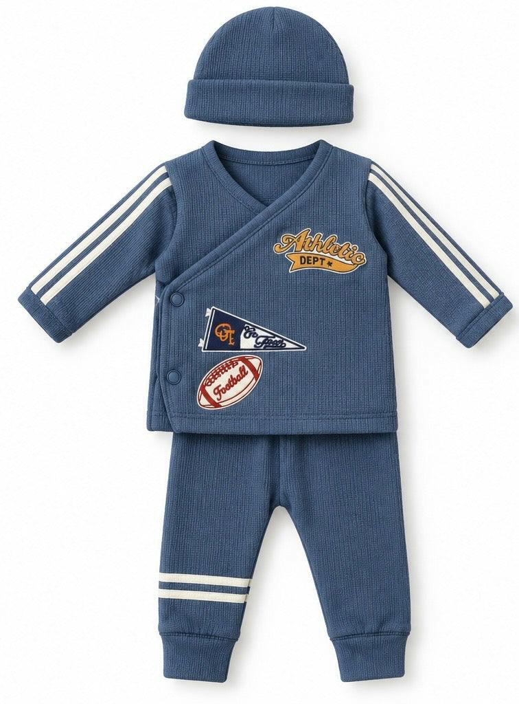 Baby Varsity Football Thermal 3 Piece Set - Blue