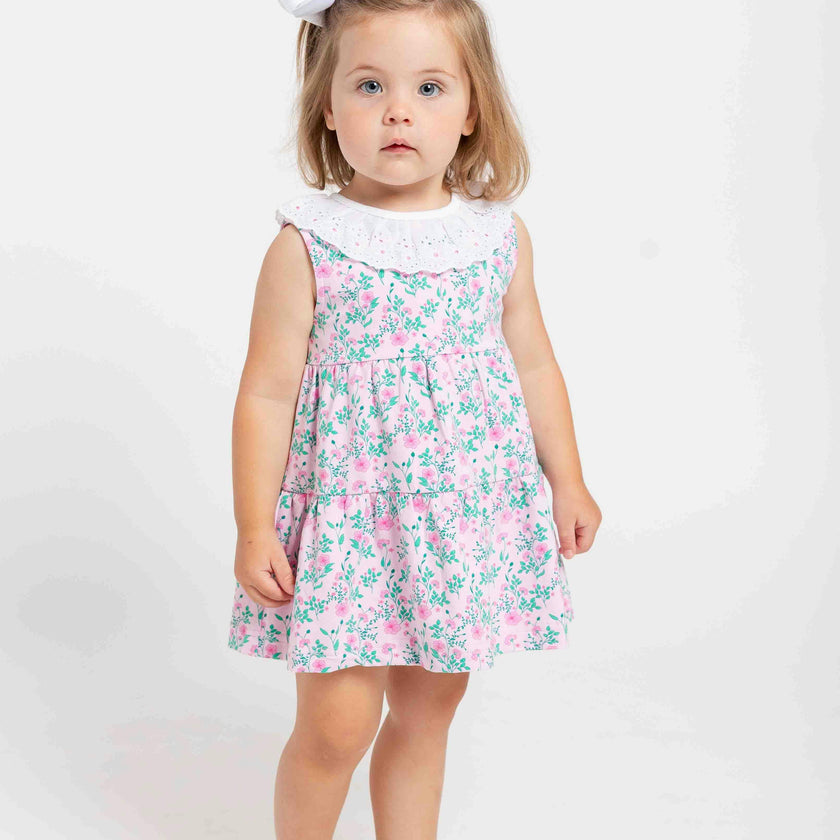 Floral Print Dress with Eyelet Collar