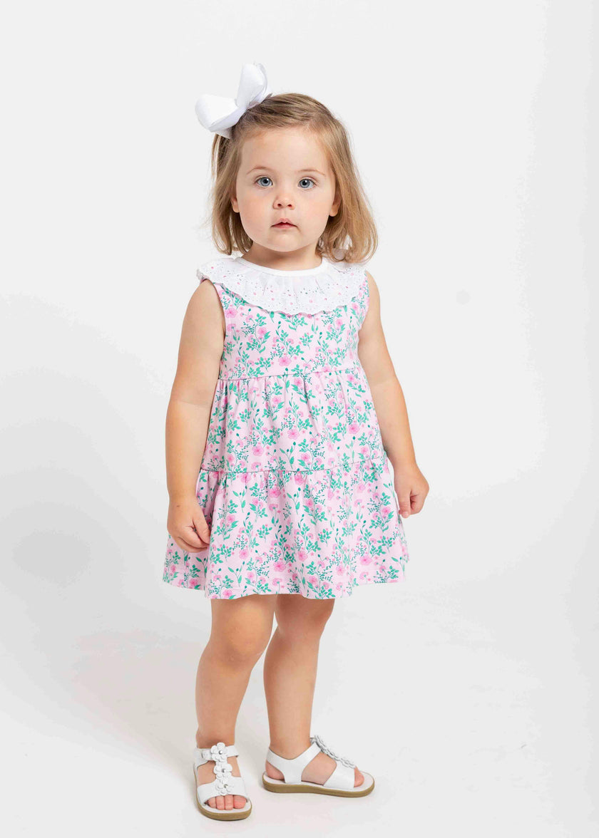 Floral Print Dress with Eyelet Collar