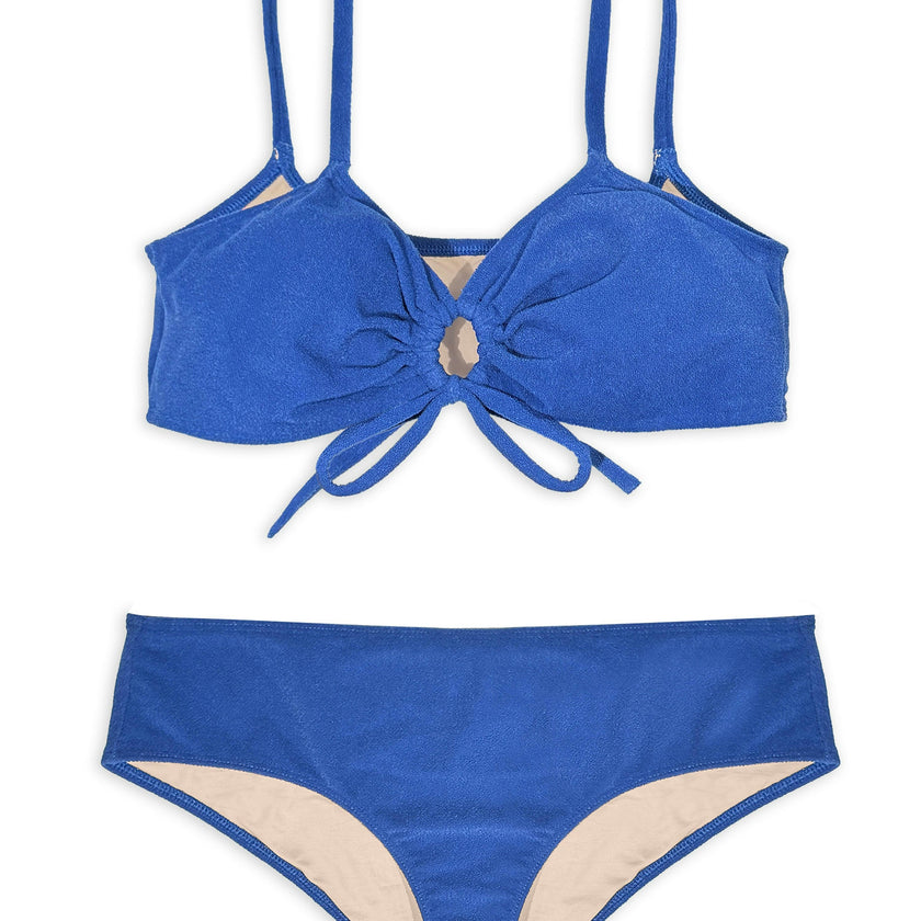 Teen Two-Piece Swimsuit, Bralette Tie Reversible & Shorty - Terry Cobalt Blue