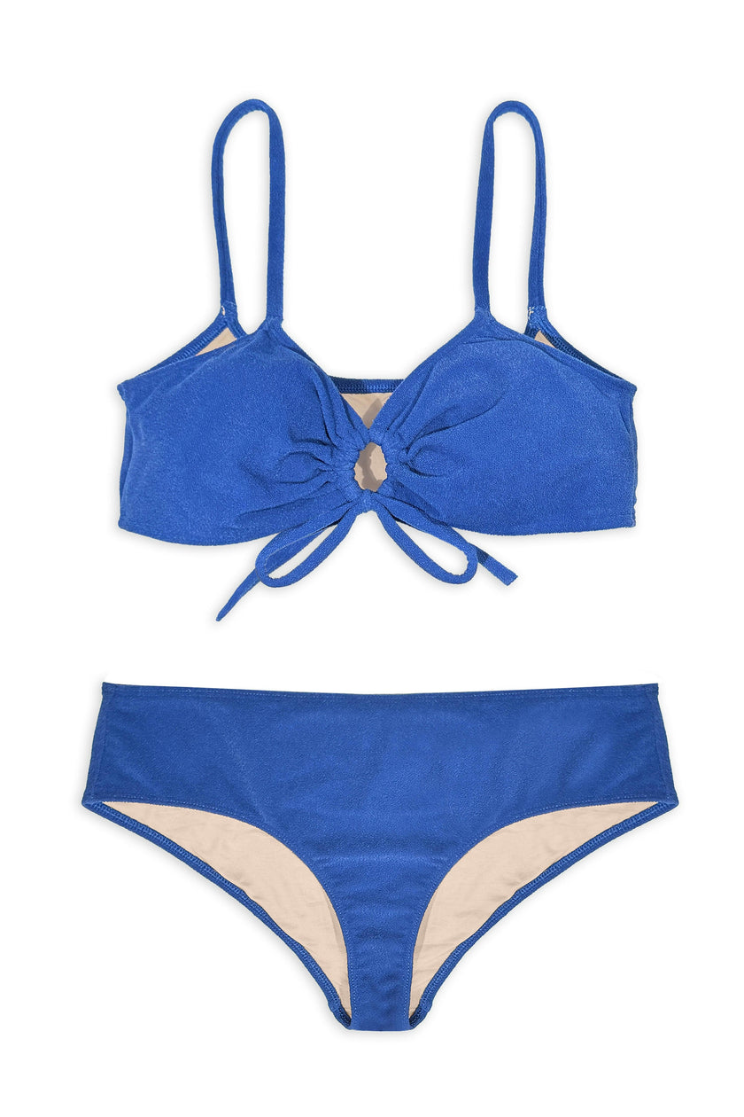 Teen Two-Piece Swimsuit, Bralette Tie Reversible & Shorty - Terry Cobalt Blue