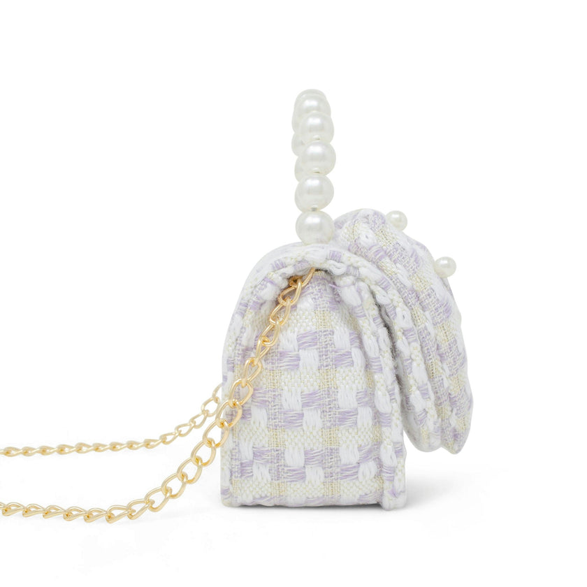 Girls Tweed Jumbo Pearl Bow Handbag