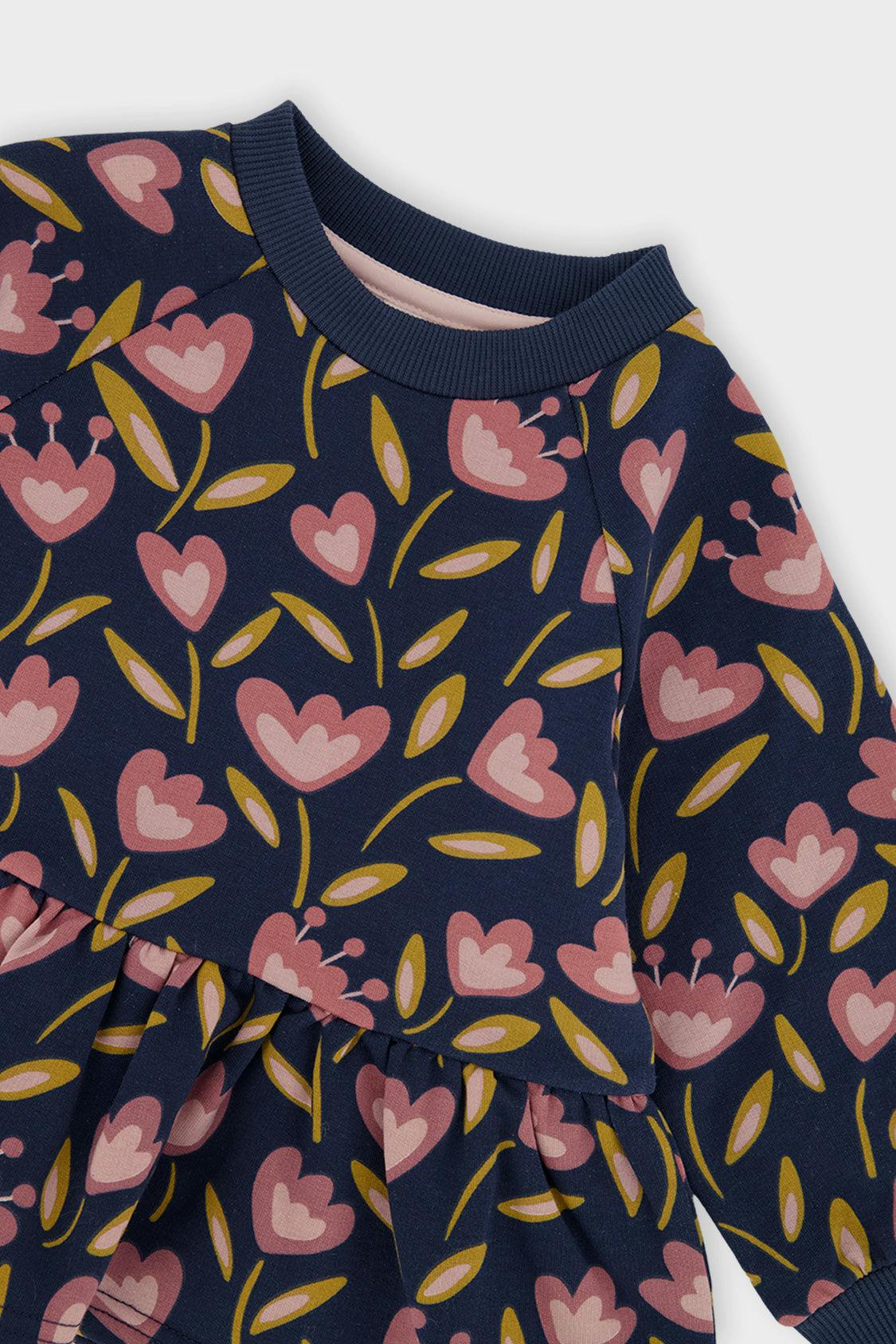 French Terry Top Blue Tulip Print