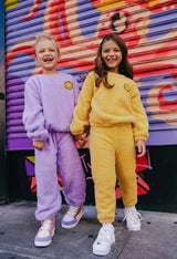 Bright Smiley Fuzzy Sweatshirt And Pant Set