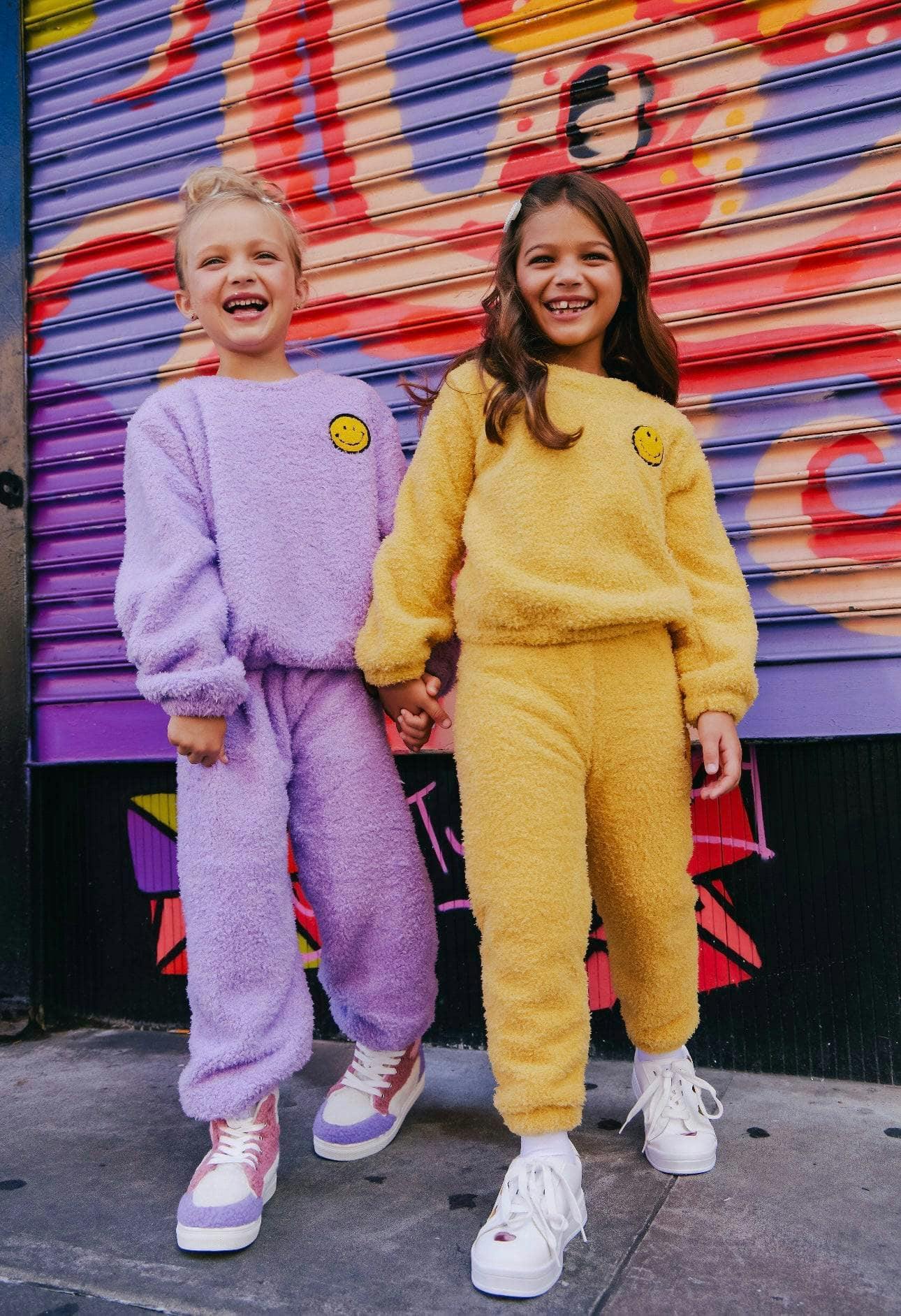 Bright Smiley Fuzzy Sweatshirt And Pant Set