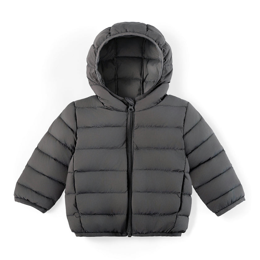 Gray Down Quilted Hooded Puffer Jacket