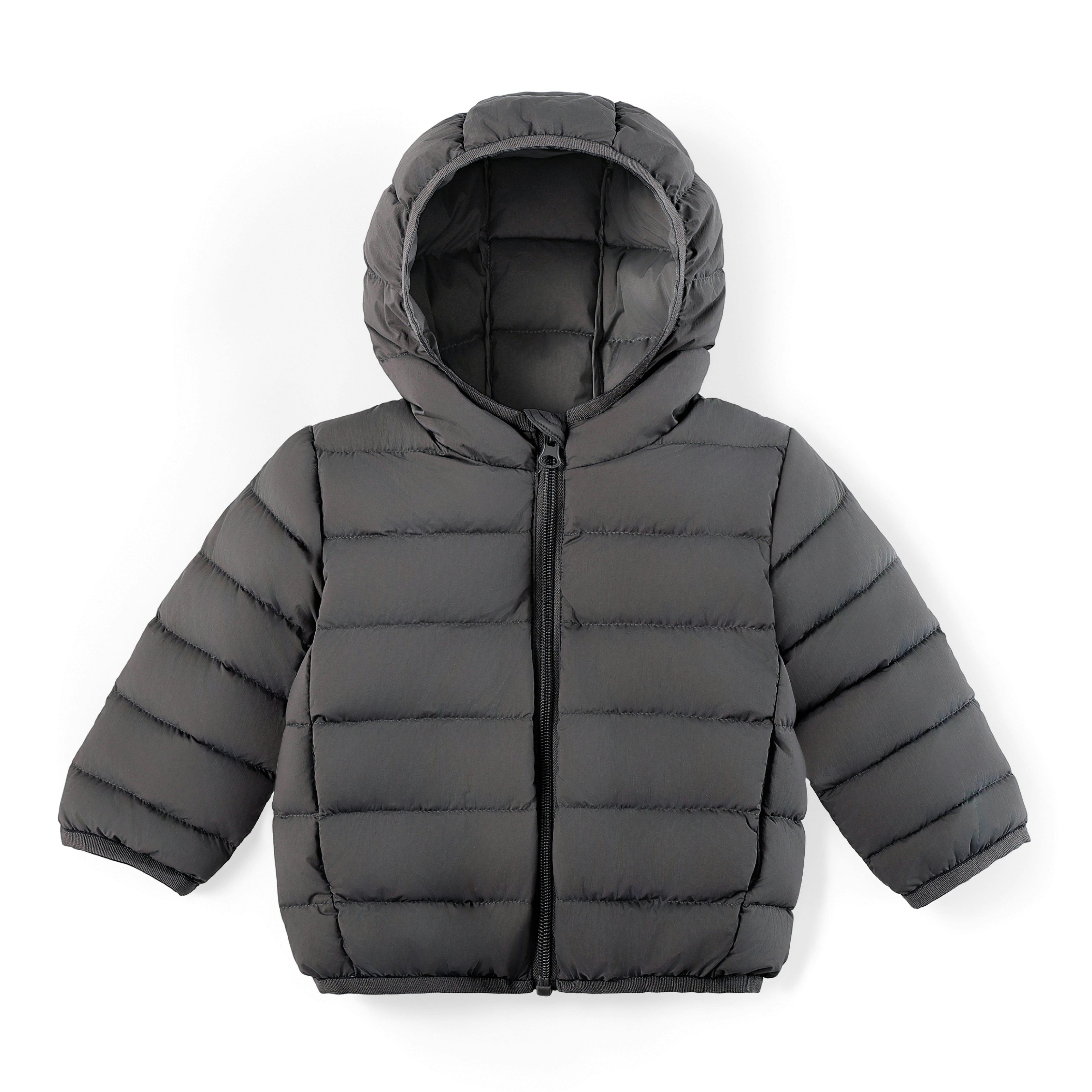 Gray Down Quilted Hooded Puffer Jacket