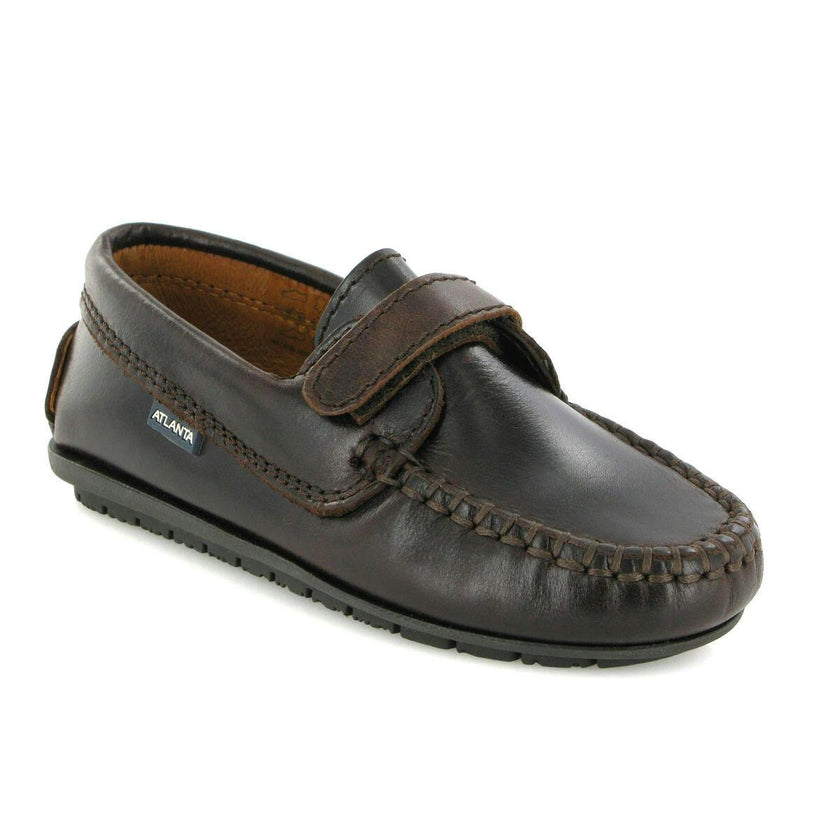 Strap In Pull Up Leather Moccasins, Dark Brown
