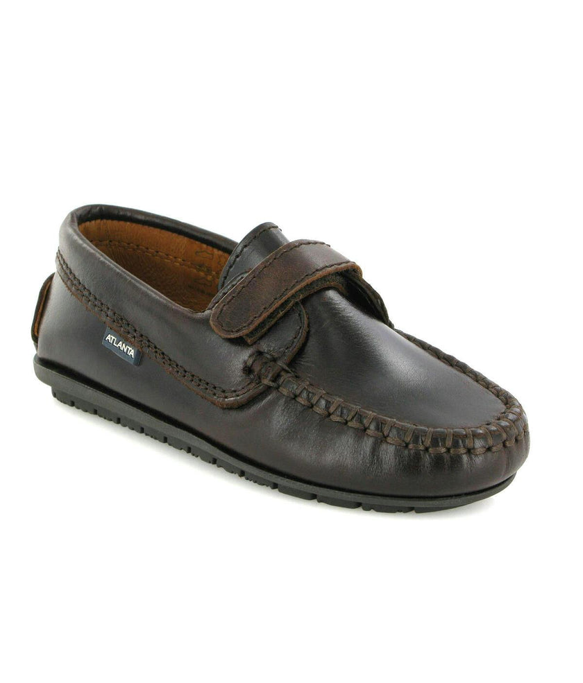 Strap In Pull Up Leather Moccasins, Dark Brown
