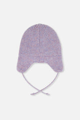Baby Winter Knit Hat With Ear Flaps And Strings Lavender