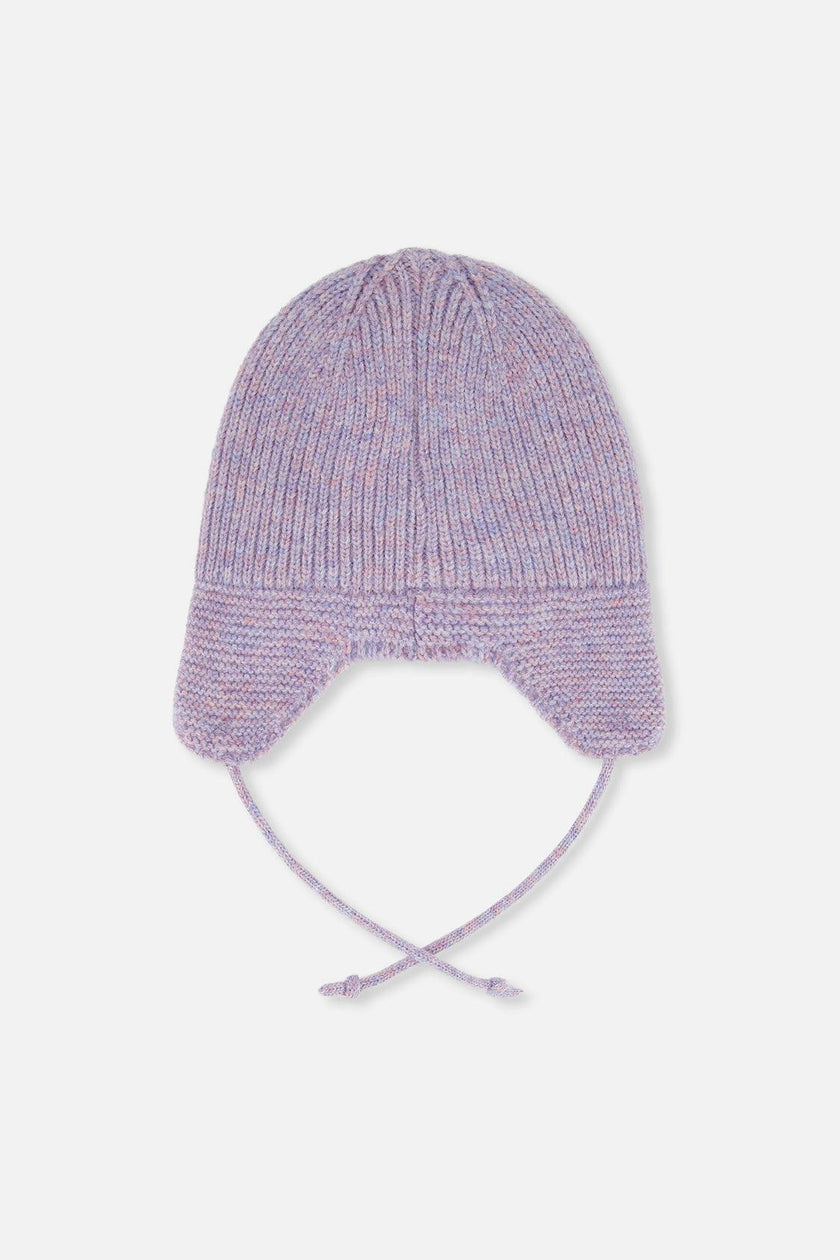Baby Winter Knit Hat With Ear Flaps And Strings Lavender