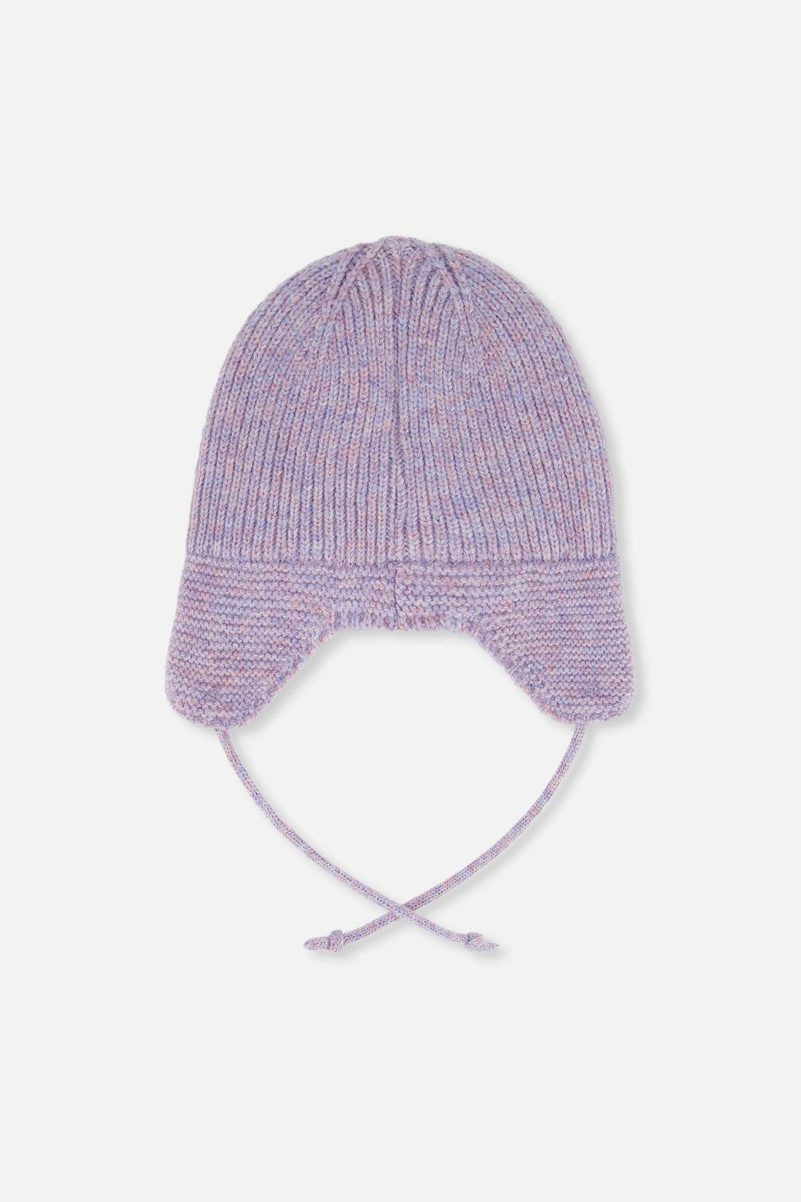 Baby Winter Knit Hat With Ear Flaps And Strings Lavender