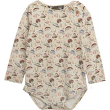 Mushroom Print Long-Sleeve Romper, Beige