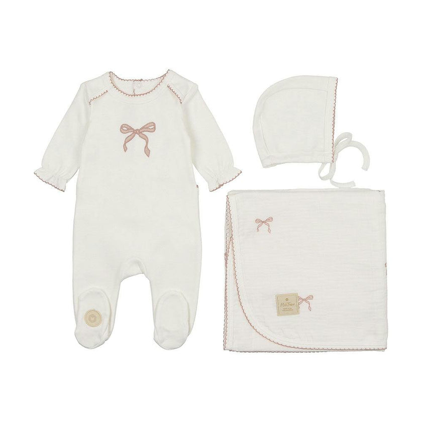 Bows & Kisses Layette Set Ivory & Pink