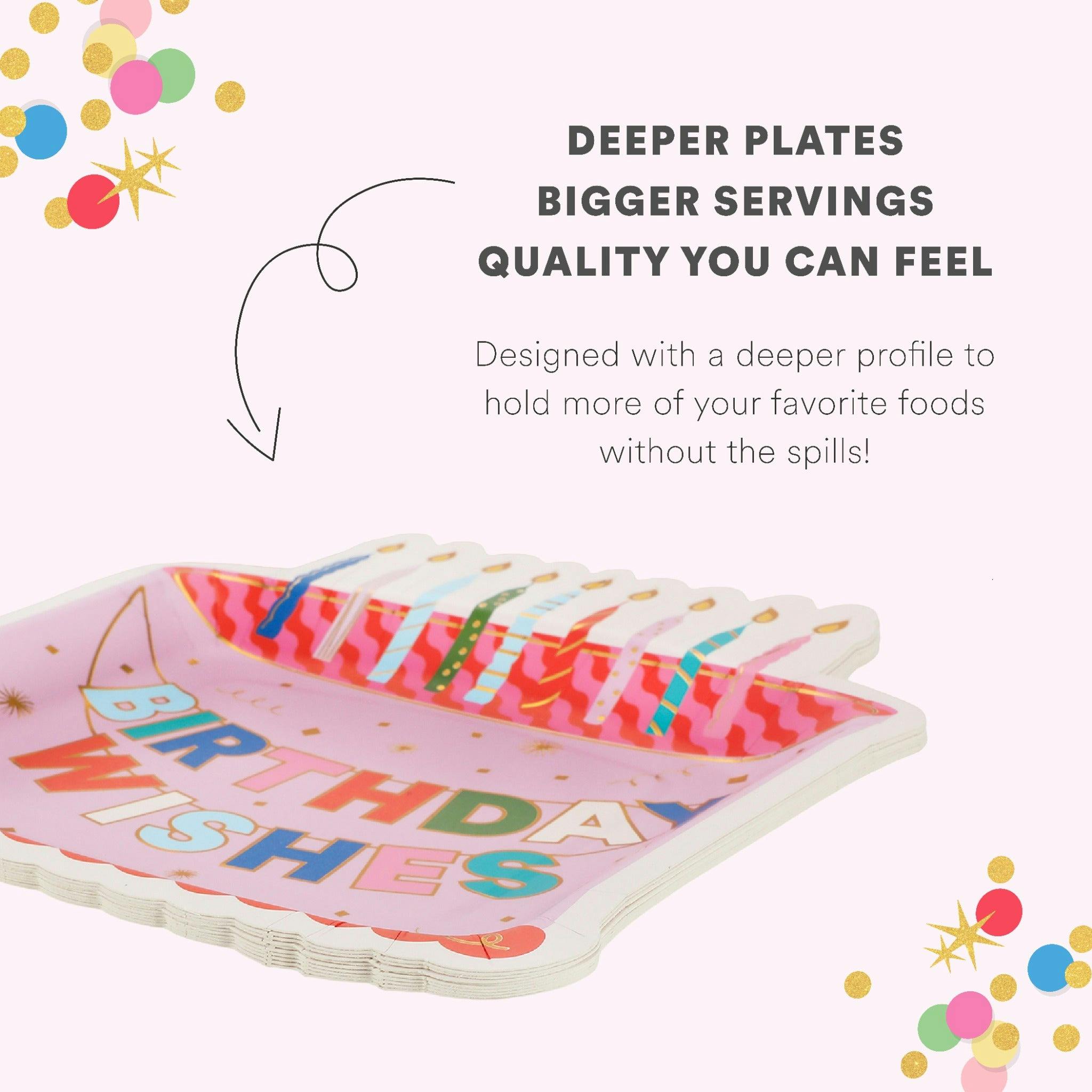Packed Party Make a Wish Birthday Dessert Plates 10ct - Gold Foil Colorful Cake Design Party Plates, 8 Inch, 350 GSM