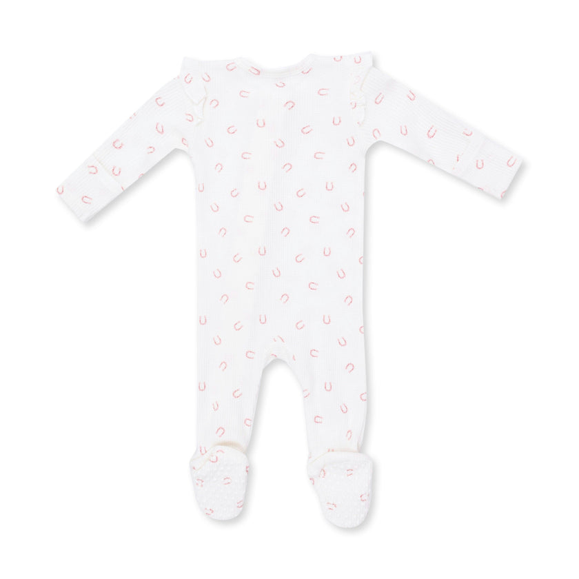 Little Horseshoes Pink - 2 Way Ruffle Sleeve Zipper Footie