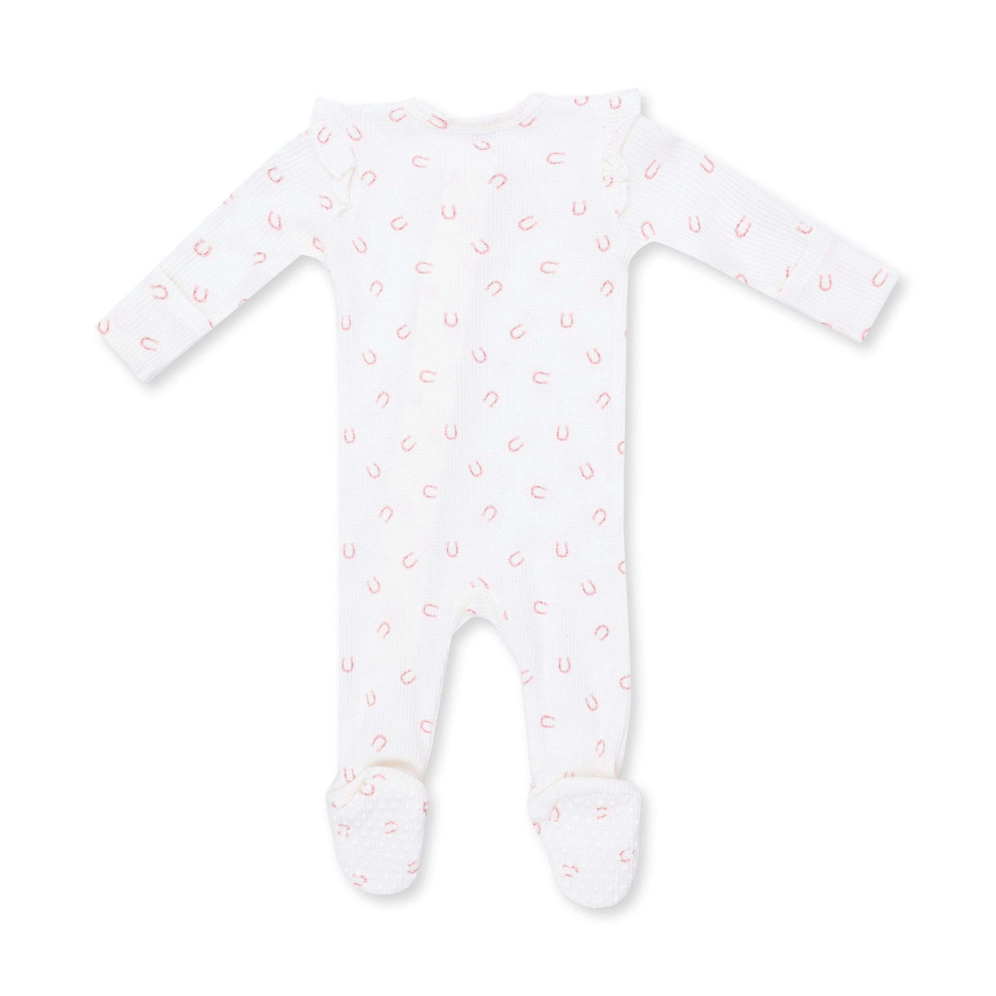 Little Horseshoes Pink - 2 Way Ruffle Sleeve Zipper Footie