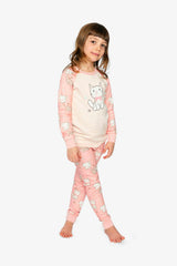 Organic Cotton Two Piece Pajama Set Pink Cat Print