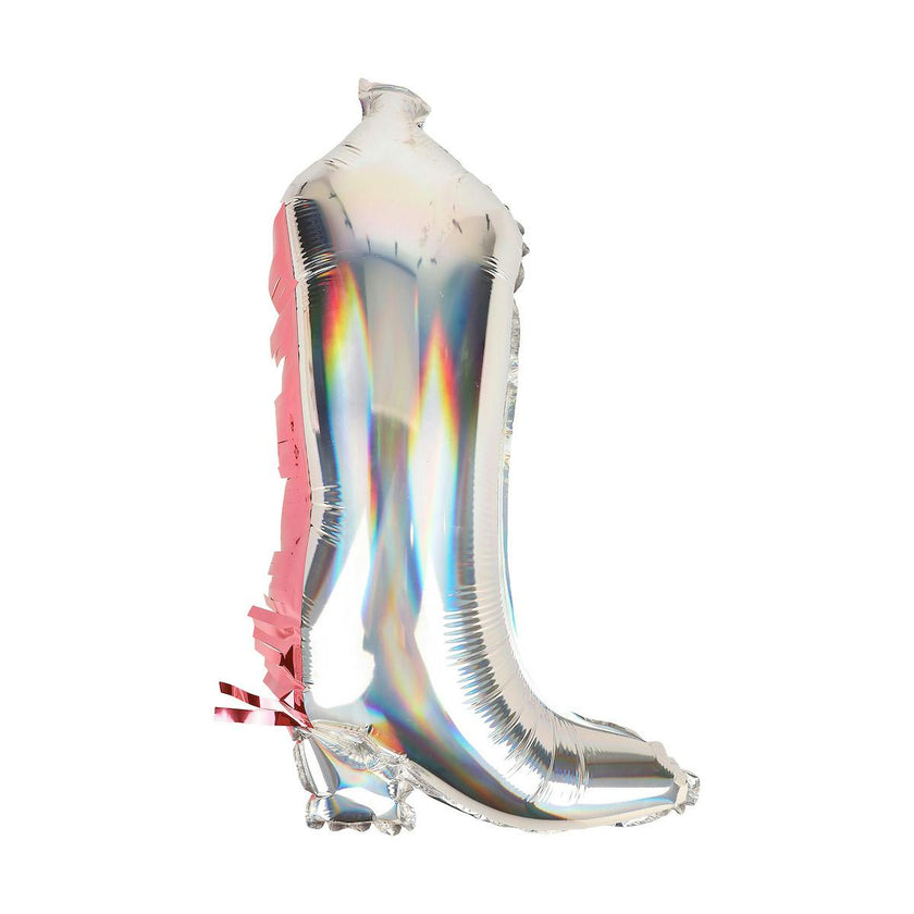 Packed Party Confetti and Fringe Cowboy Boot Mylar Balloons Set of 2 - 21-Inch Pink Boot-Shaped Balloons with Confetti Fill and Shiny Fringe Detailing