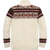 Organic Long Sleeve Full Zip Mock Neck Intarsia Sweater, Brown