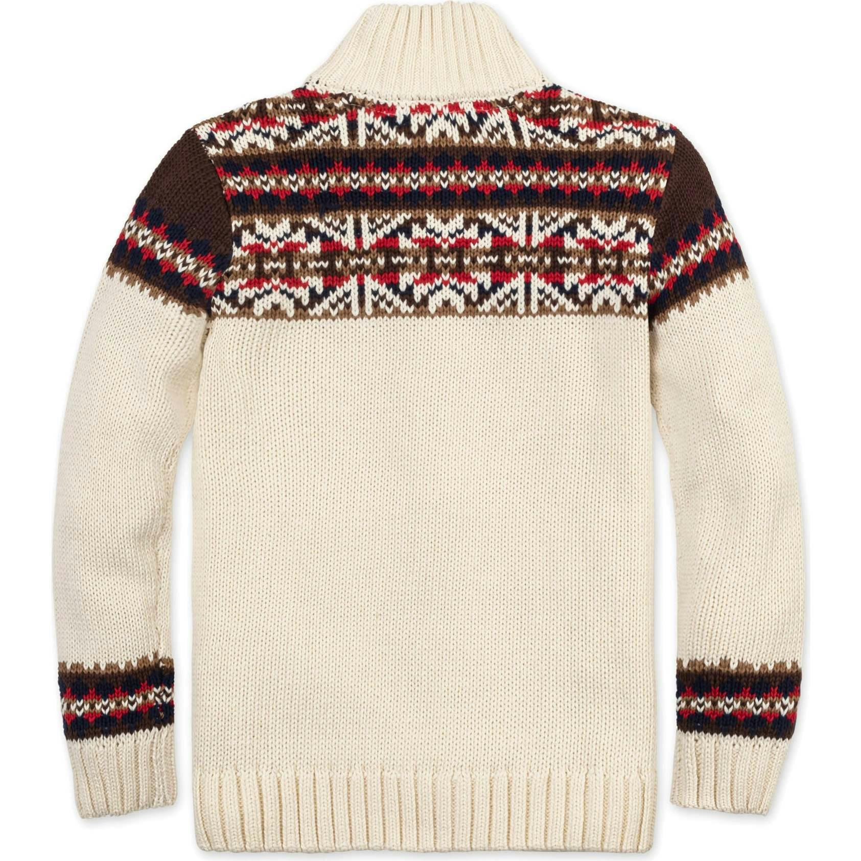 Organic Long Sleeve Full Zip Mock Neck Intarsia Sweater, Brown
