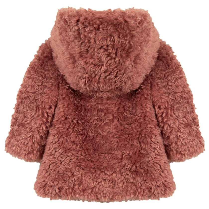 TARTINE ET CHOCOLAT Faux Fur Hooded Baby Coat, Dusty Pink