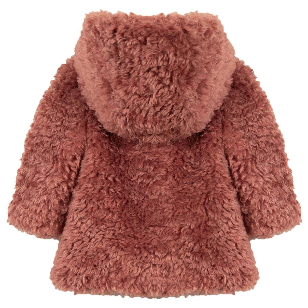 TARTINE ET CHOCOLAT Faux Fur Hooded Baby Coat, Dusty Pink