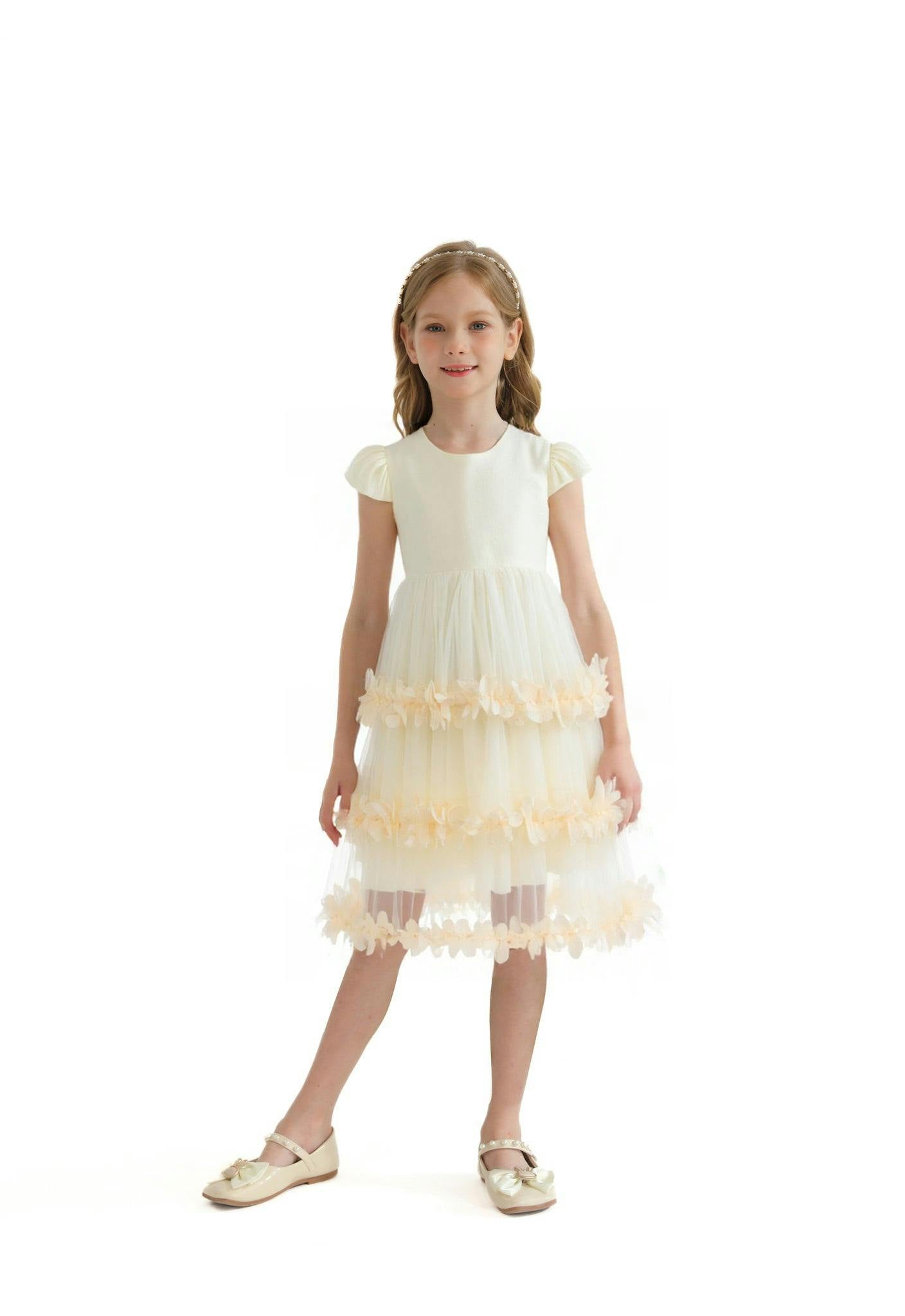 Cream Ferara Tiered Ruffle Dress