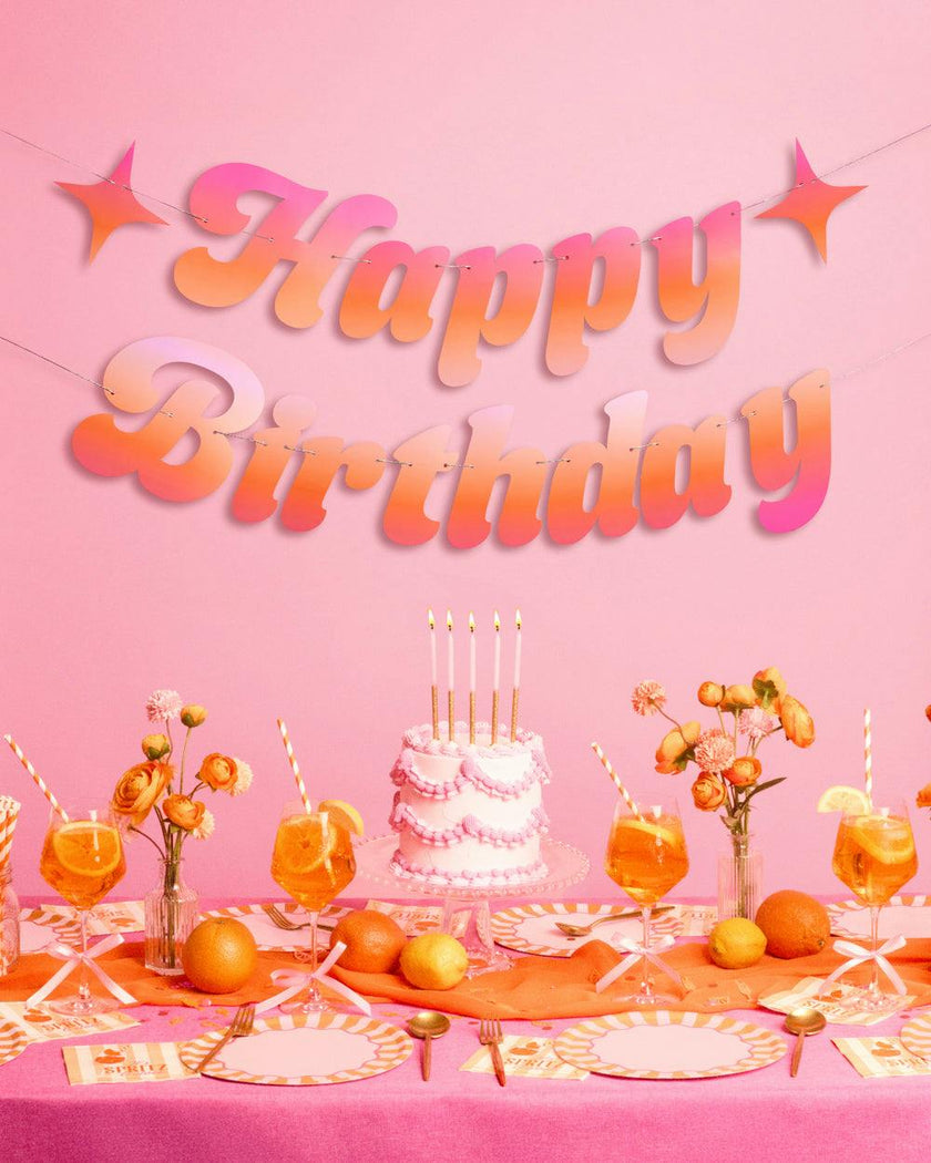 Happy Birthday Sunset Banner - pink + orange banner