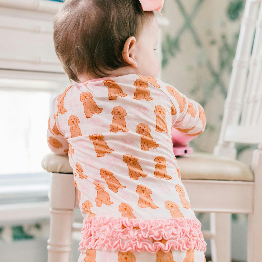 Pink Goldendoodle Bamboo Ruffle Romper