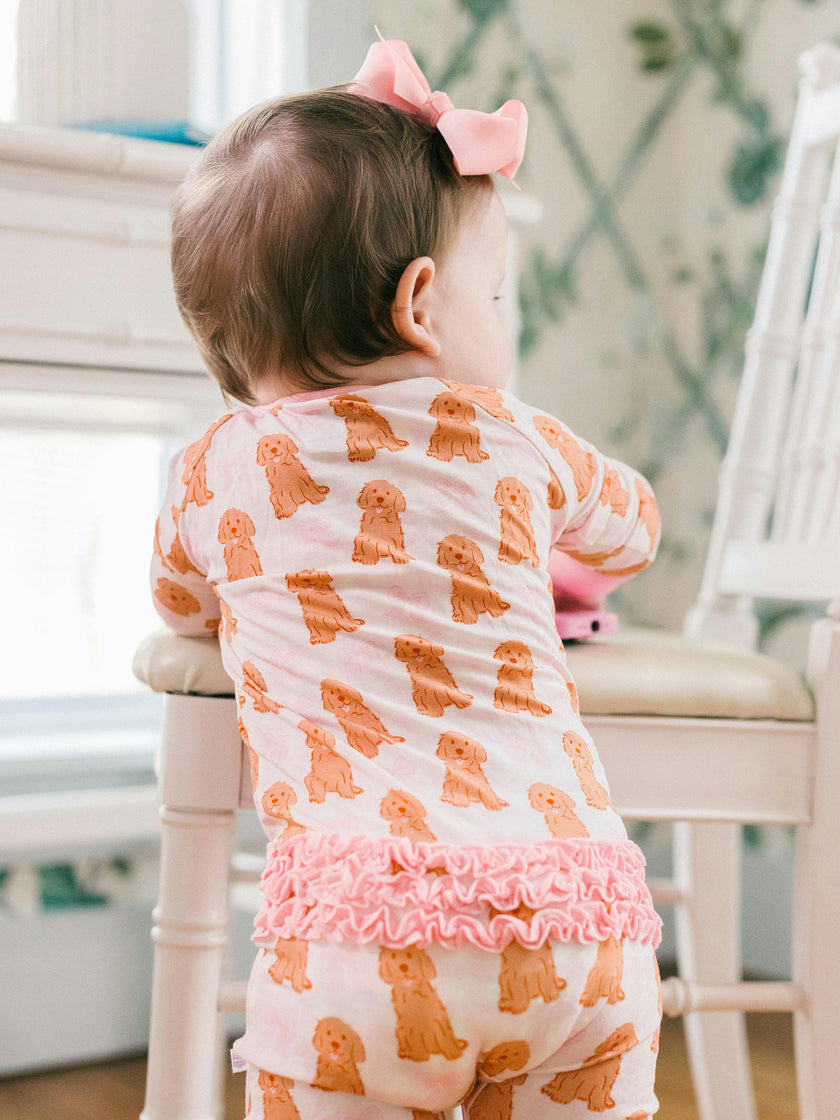 Pink Goldendoodle Bamboo Ruffle Romper