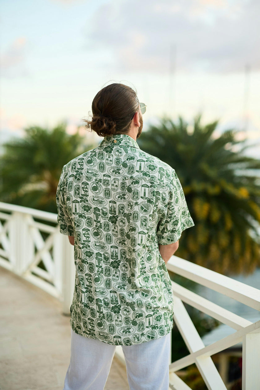 The Passport to Paradise - Men's Linen Passport Stamp Hawaiian Shirt