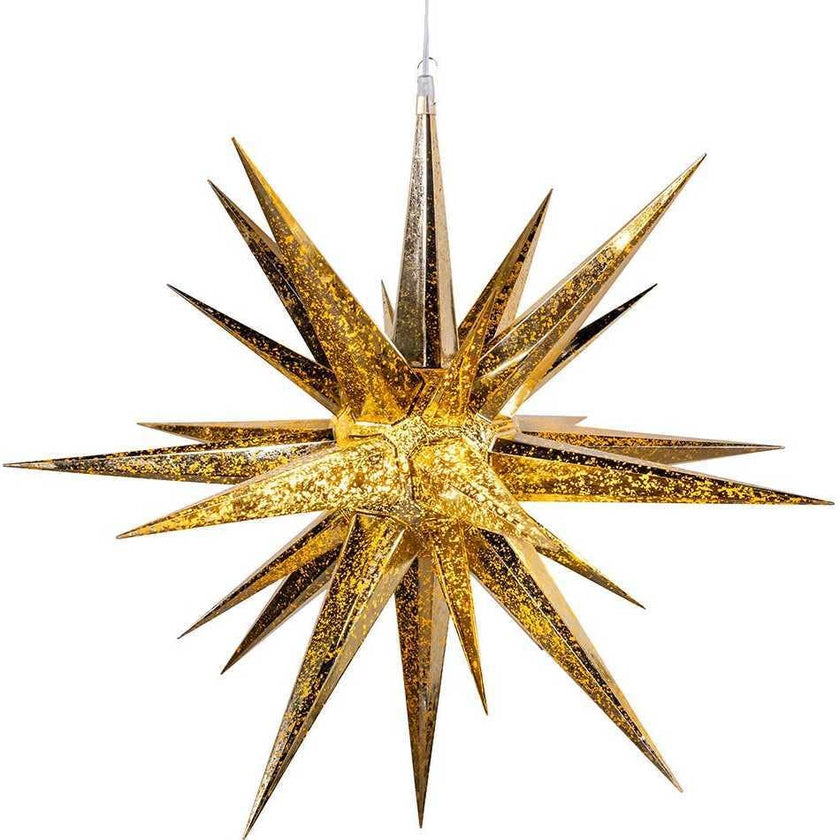 24-Inch 4-Light Warm White LED Gold Crackle Moravian Star Tree Topper