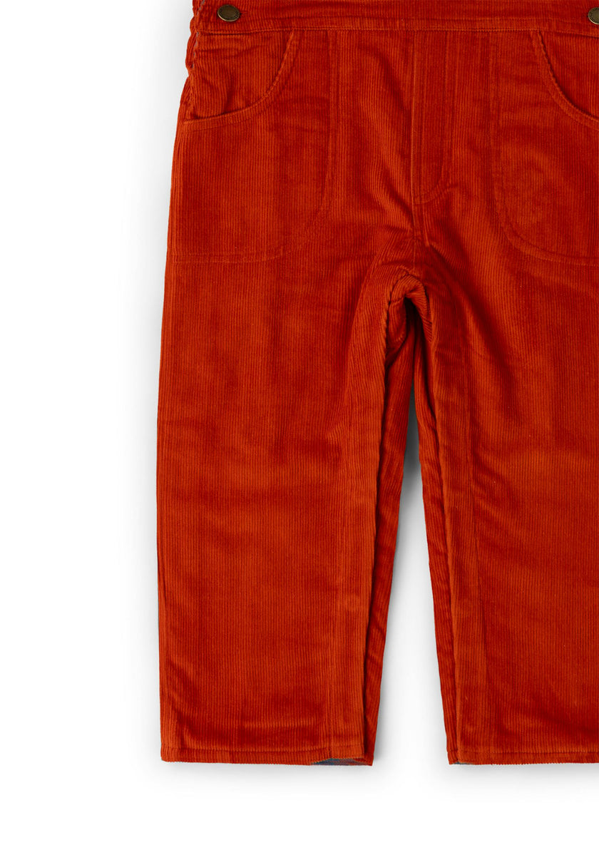 Burnt Ochre Lined Corduroy Dungarees, Red
