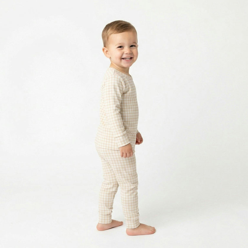 Sandstone Gingham Bamboo Toddler Pajama Set