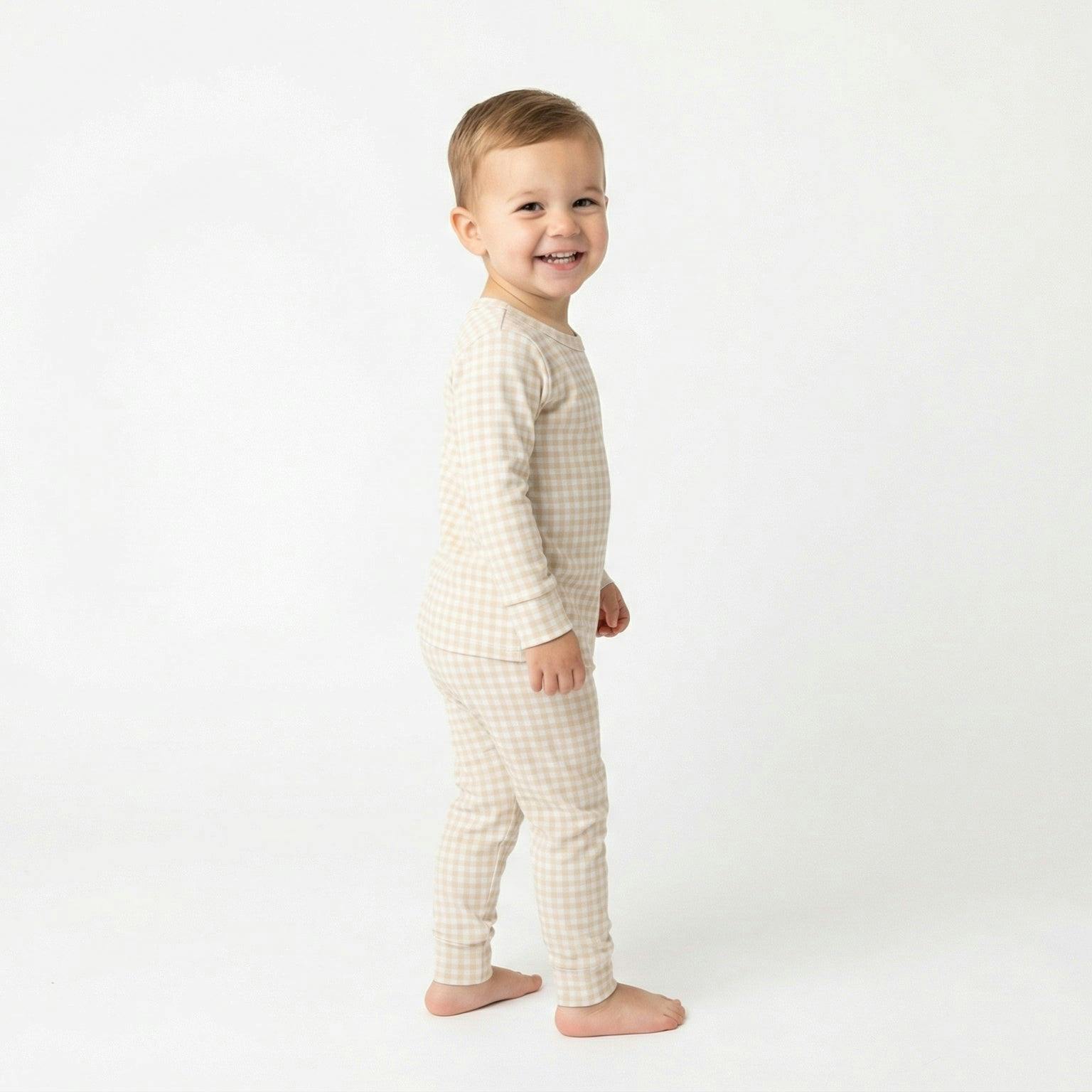 Sandstone Gingham Bamboo Toddler Pajama Set