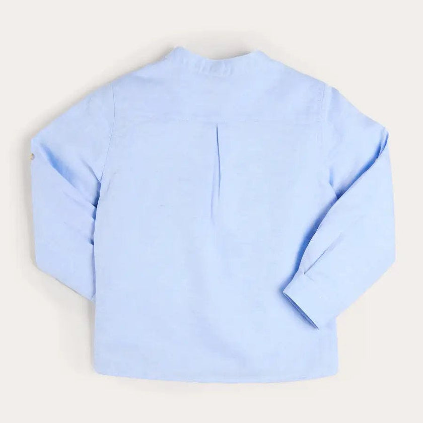 Mao Collar Linen Blend Shirt in Blue (18mths- 10yrs)