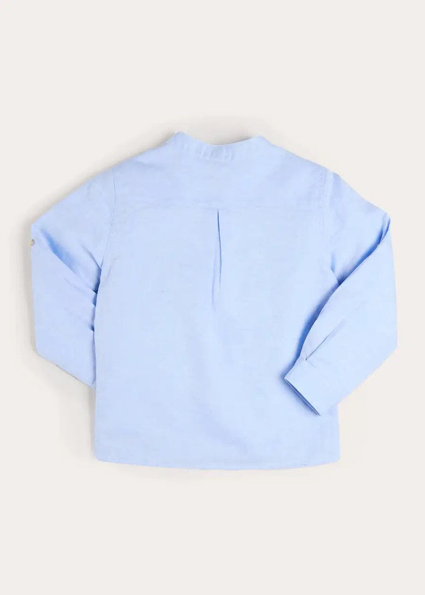 Mao Collar Linen Blend Shirt in Blue (18mths- 10yrs)