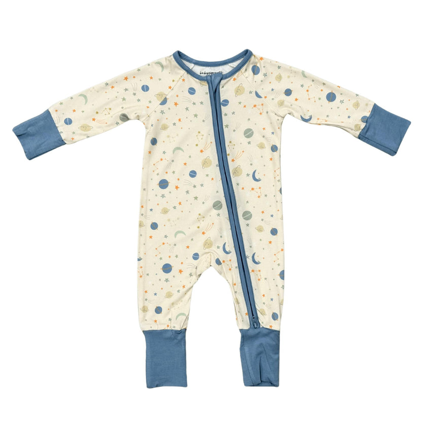 Baby Boy Long Sleeve Zip Romper in Planets